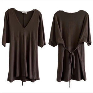 Bryn Walker Brown Waist Tie Oversized Tunic Top